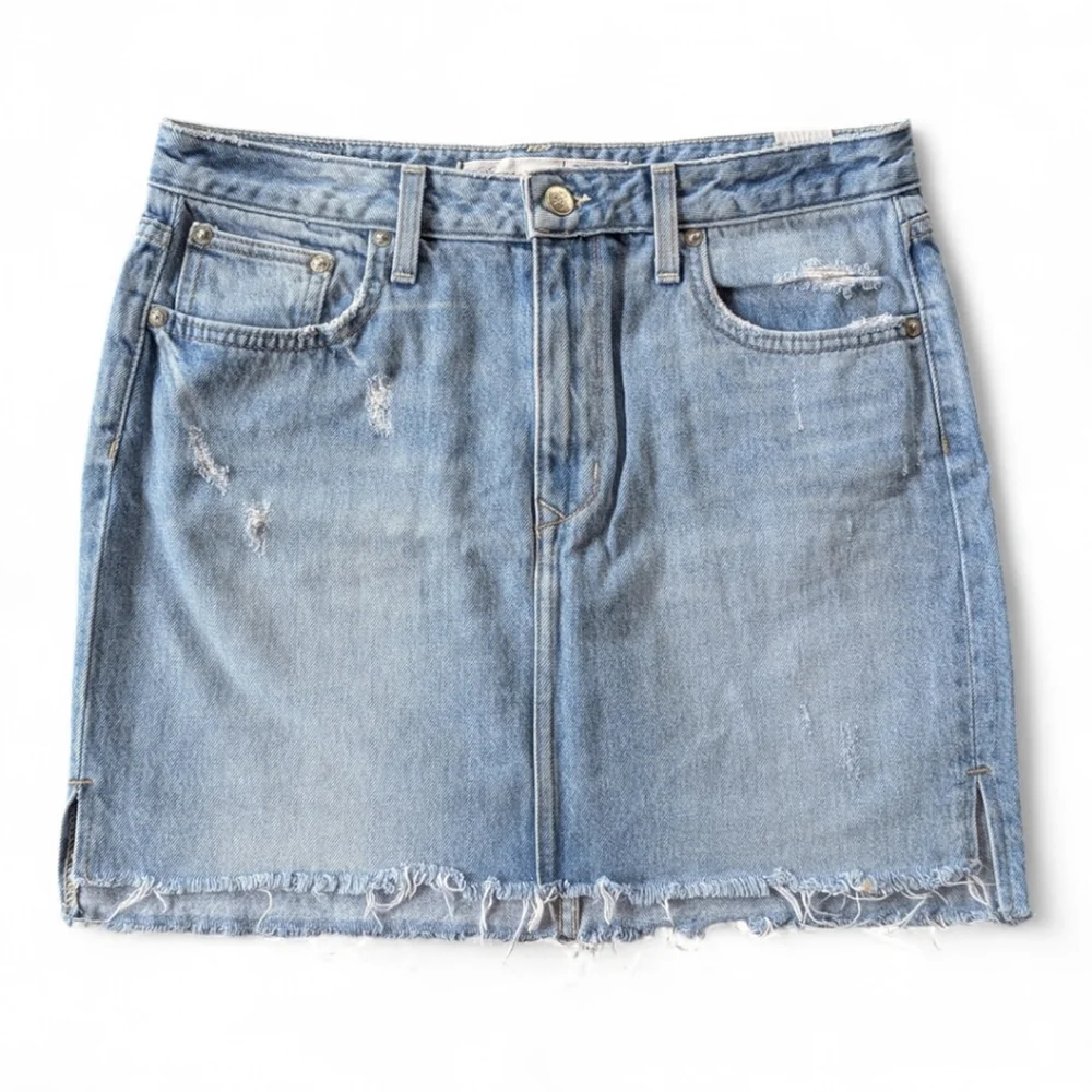Lovers + Friends Y2K Elijah Distressed Asymmetrical Cotton Denim Mini Skirt 28